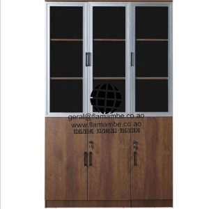 Armário Executivo de Madeira com 3 Portas de Vidro e 3 Portas de Madeira